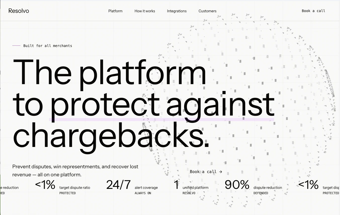 Página inicial da Resolvo.io, plataforma de proteção contra chargebacks.